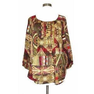 LRL LAUREN Blouse Peasant Top Southwestern Print M